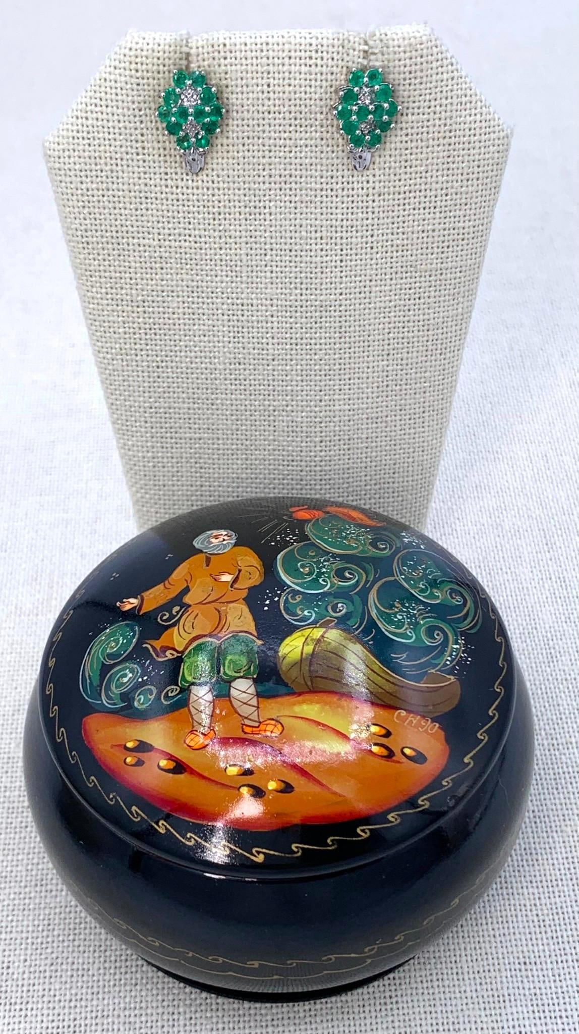 .72 CTW Emerald & Sterling Silver Pierced Earrings in Russian Lacquer Folk Art Jewel Box (1 of 13)