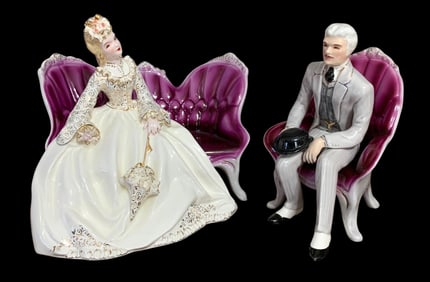 Pair Mid Century Florence Ceramics Seated Beautiful Elizabeth & Gent Large Sized Figurines