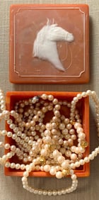R Nemith Incolay Stallion Horse Jewel Box with 5 Strands of Luxe Costume Pearl Necklaces