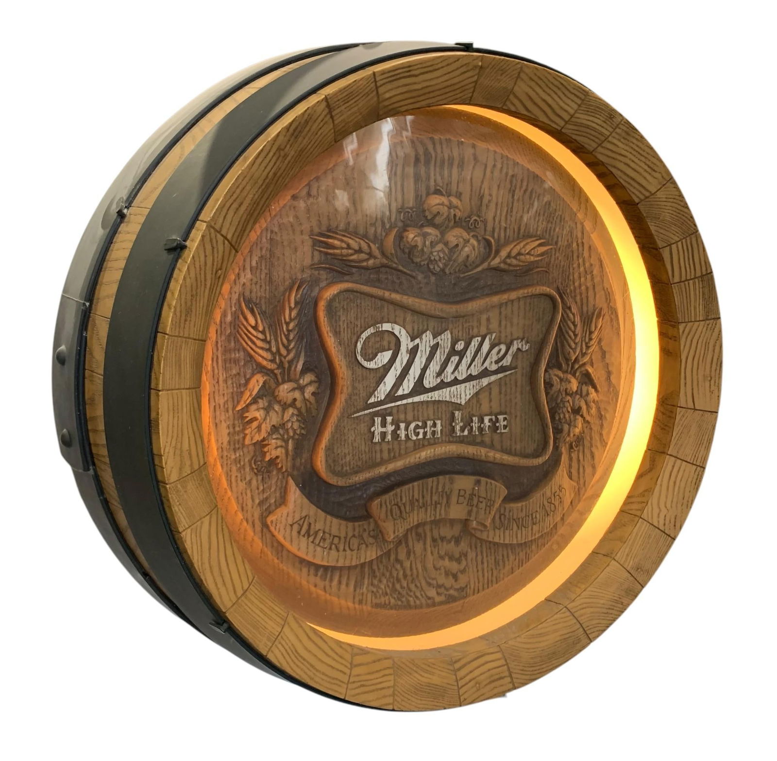 Vintage Miller Brewing Co Beer Keg Barrel Head Illuminated Advertising Bar Sign (1 of 9)