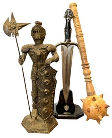 3 pc Medieval Knights of the Round Table Weaponry & Metal Sculpture Collection