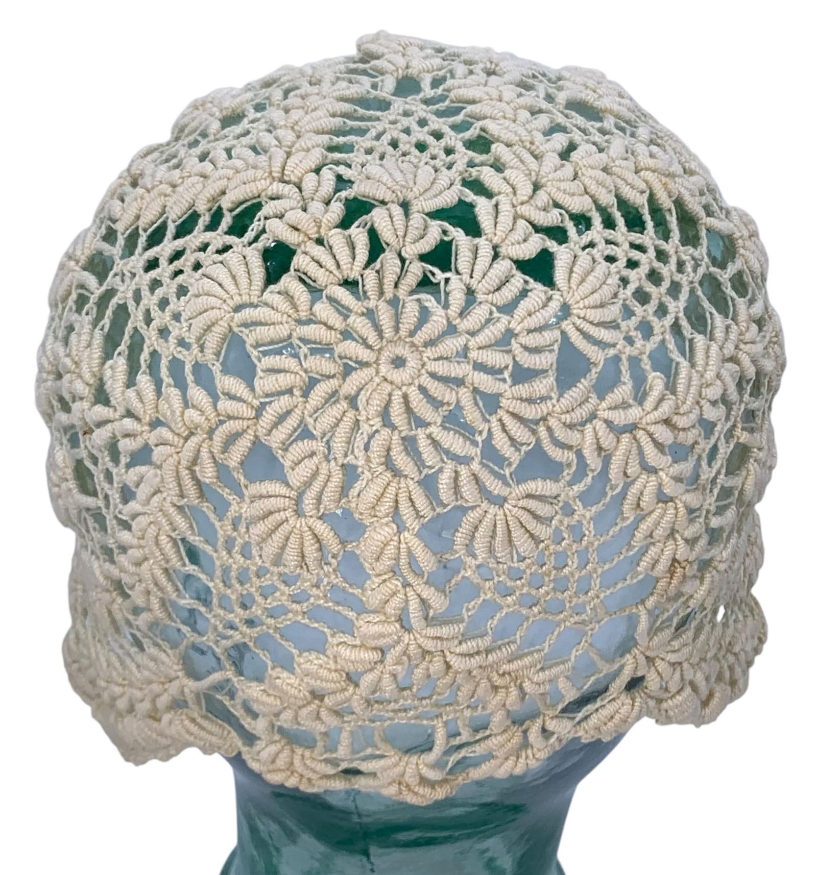 5 Antique Handmade Needle Lace, Tatted & Crochet Silk Trimmed Adult & Child Size Lace Caps: 5 examples of a lost art in warm ecru hues, trimmed in rose, cream and soft blue silk, each handmade with some age to the silk trim.