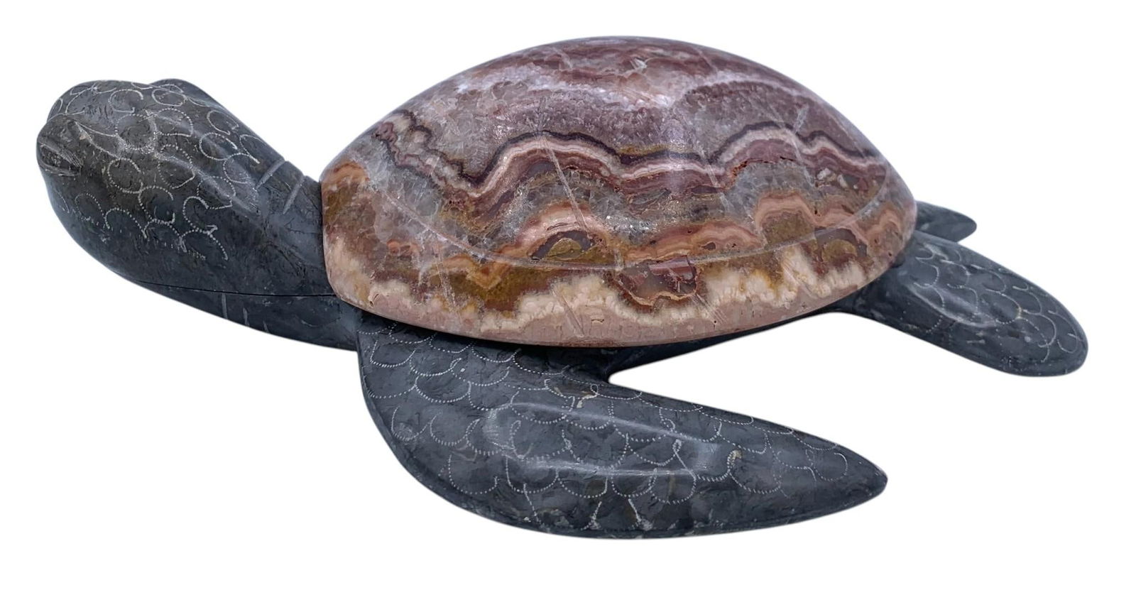 Large Hand Crafted & Etched Natural Stone Turtle Sculpture (1 of 8)