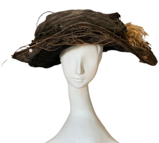 c1912 Titanic Era Asymmetrical Wire Brim Hat, Stern & Mann's Millinery & Fancy Goods Canton Ohio
