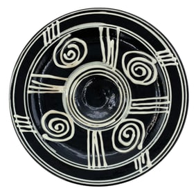 Incredible Artist Signed Black & White Terracotta Pottery Large Size Art Studio Bowl