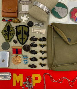 Leo D. Sackett US Marines Veteran Shooting Medals, Dog Tag, Pins, Zippo Lighter & Military Pieces: Military pieces from Leo's estate, all shown included.
