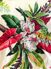 10+ Yards Deadstock Mid Century Tropical Anthurium & Orchid Single Length CARAKAS Barkcloth Fabric