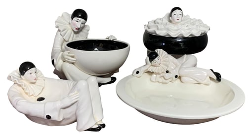4 pc Harlequin Taste Setter Sigma Black & White Ceramic Clown Bowl Set
