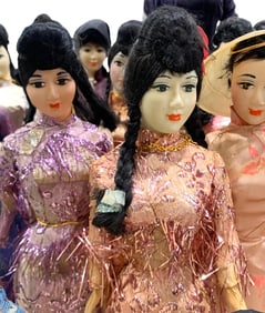 24 1960s Vietnamese Pink & Lavender Ao Dai Fashion Doll Collection