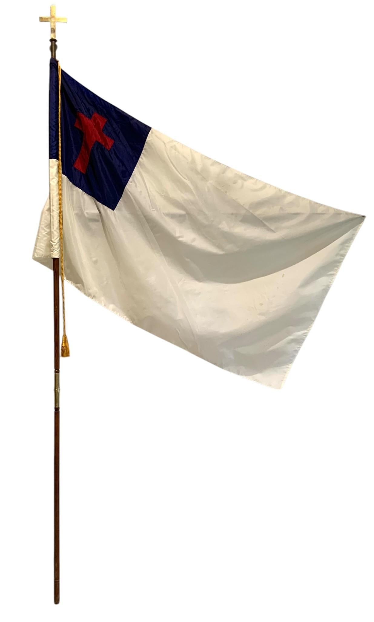 Large Vintage Church Sanctuary Brass Topped Cross Dettra Nylon Religious Flag (1 of 8)