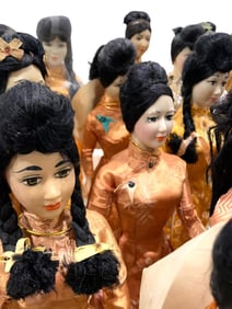 31 Vintage 1960s Vietnamese Apricot & Lemon Ao Dai Fashion Dolls