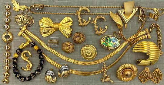 27 pc Gleaming Gold Vintage Costume Jewelry Collection