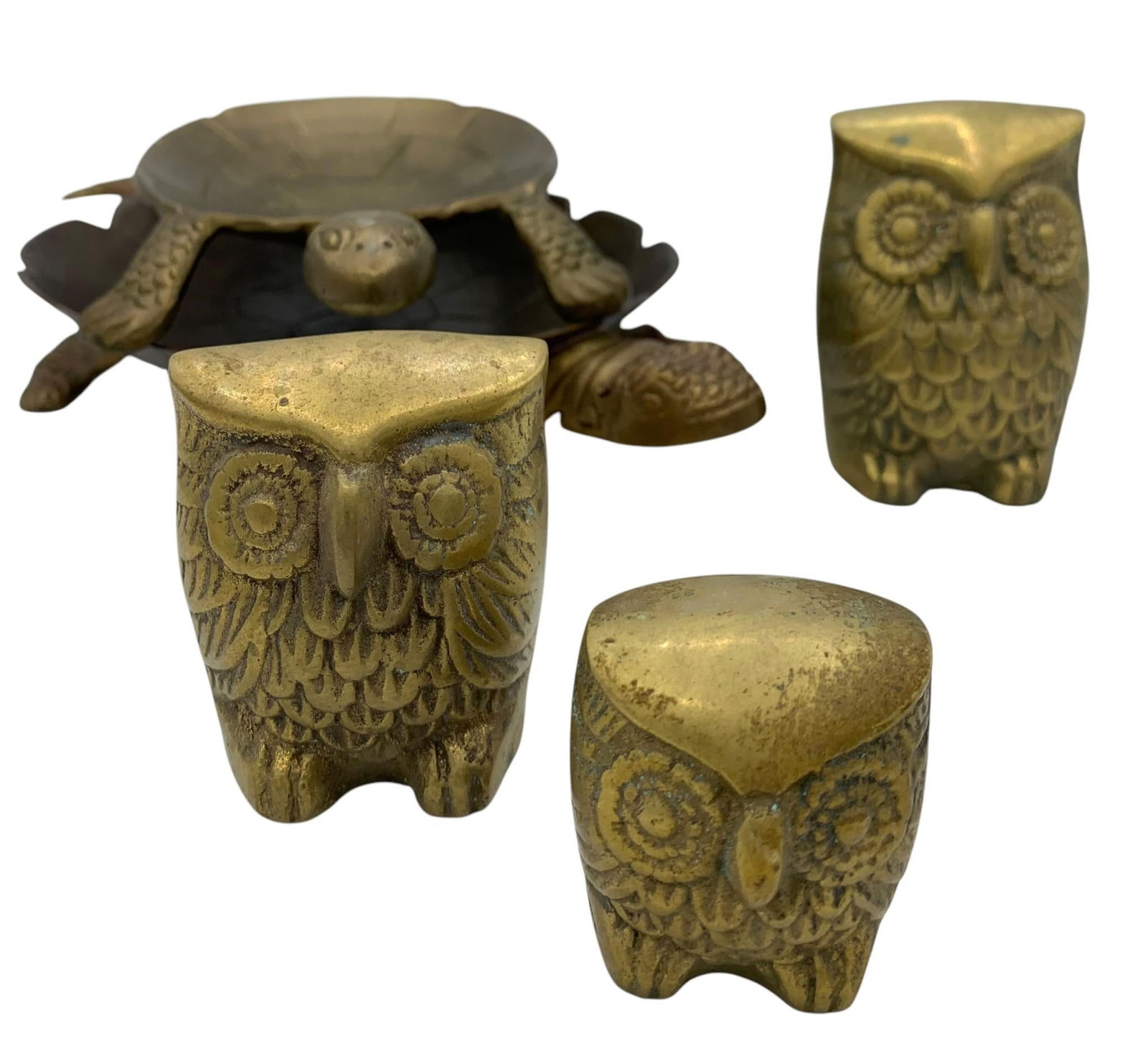 5 pc Vintage Brass Owl Sculptures & Turtle Trays (1 of 11)