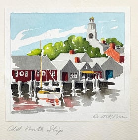 Doris & Richard Beer Miniature Nantucket "Old North Slip" Vintage Nautical Watercolor
