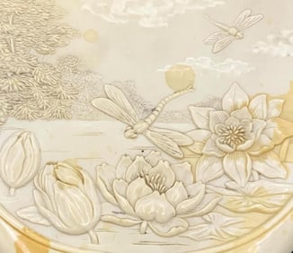 2 pc Antique Dragonfly & Butterfly Celluloid Hand Mirror & Hairbrush Vanity Dresser Pieces