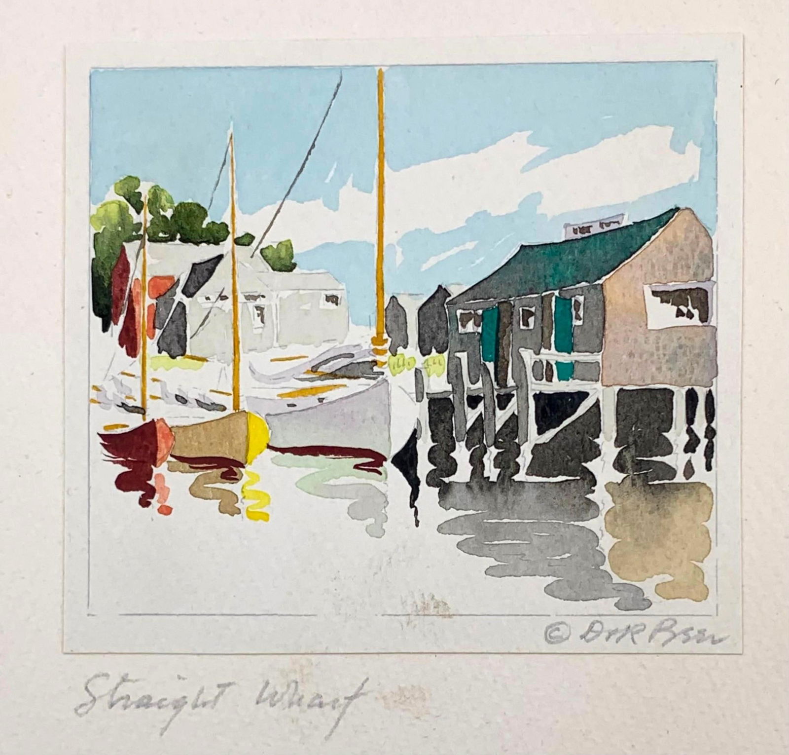 Doris & Richard Beer Miniature Nantucket "Straight Wharf" Vintage Nautical Watercolor (1 of 4)