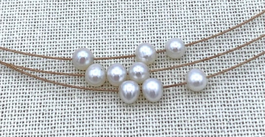 14k Yellow Gold & Cultured Pearl Floating 3 Strand Circlet Necklace