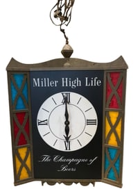 Mid Century Triangular Miller High Life Beer Advertising Bar Clock Revolving 3 Sided Lighted Sign