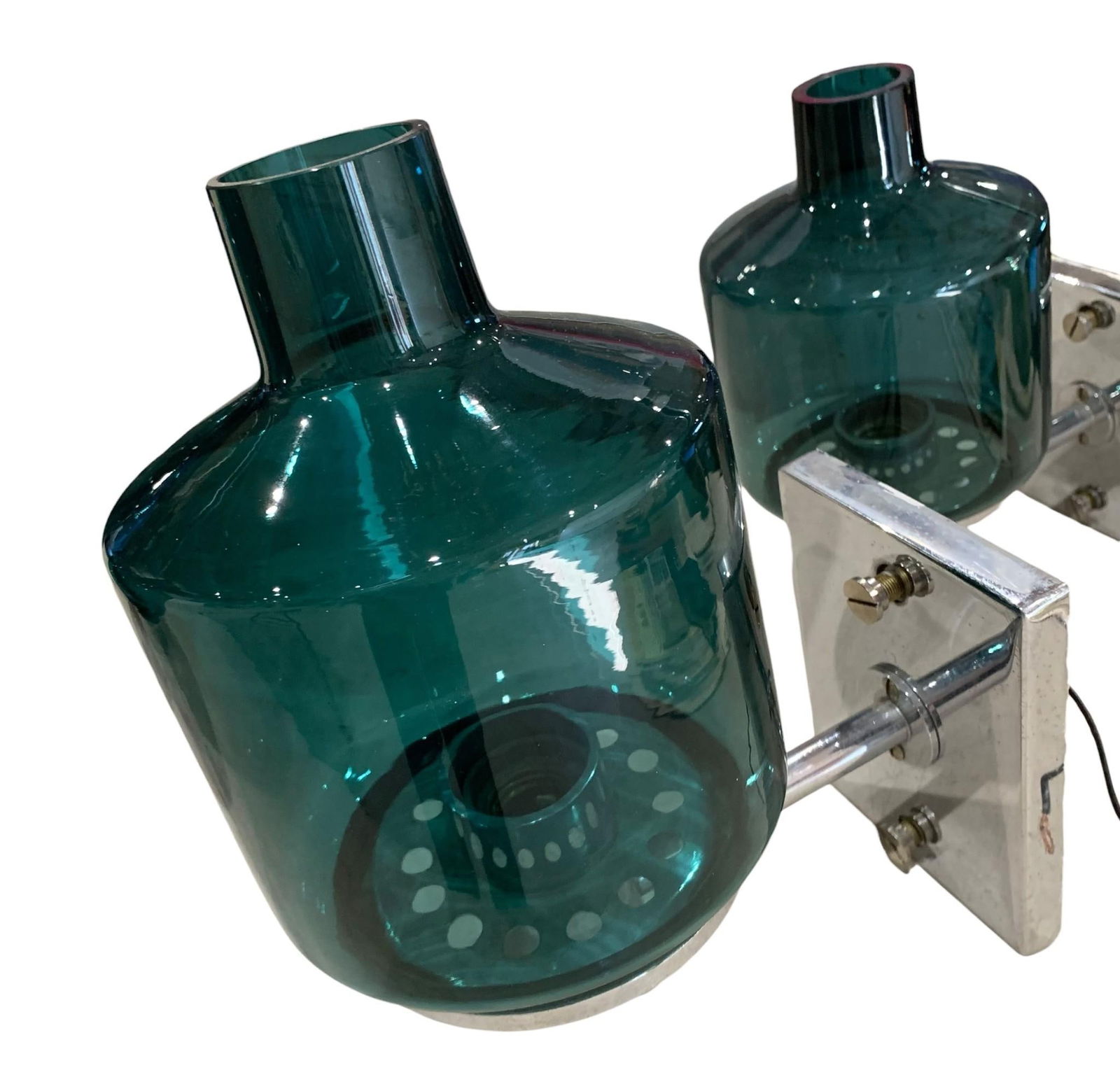 4 Mid Century Chrome & Dusky Aquamarine Glass Globe Wall Sconce Lights (1 of 13)