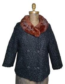 Mid Century Styled by Winter Persian Curly Lamb Evening Jacket with Auburn Fur Collar