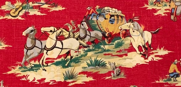 12 Yards Waverly Wild West Screen Print Stagecoach, Indian Raid, Camp Life Fabric