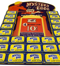 Deadstock 1930s Mystery Edge Safety Razor Blade Advertising Countertop Shop Display with Box