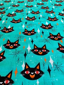 9 Yards Mid Century Style Black Cat Cotton Fabric, Designed by Johnny Yanok