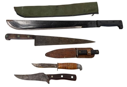 5 pc Vintage Machete & Knife Collection
