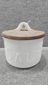 Early Milk glass salt container with lid