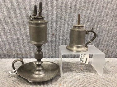 2- 19th century Pewter Whale Oil Lamps