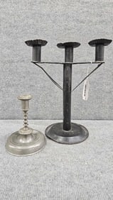 1820 Pewter and Tin 3-stick candle holders