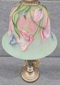 Signed Fenton Burmese Hand-Painted Lamp