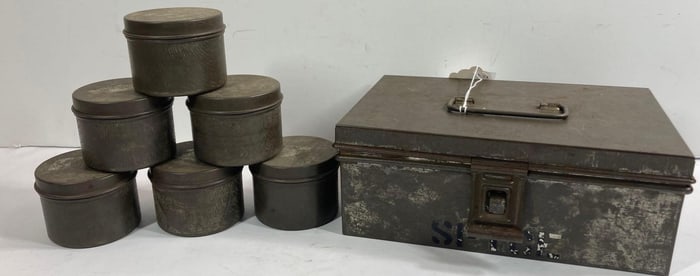 Antique Tin Spice Box with 6 cannisters