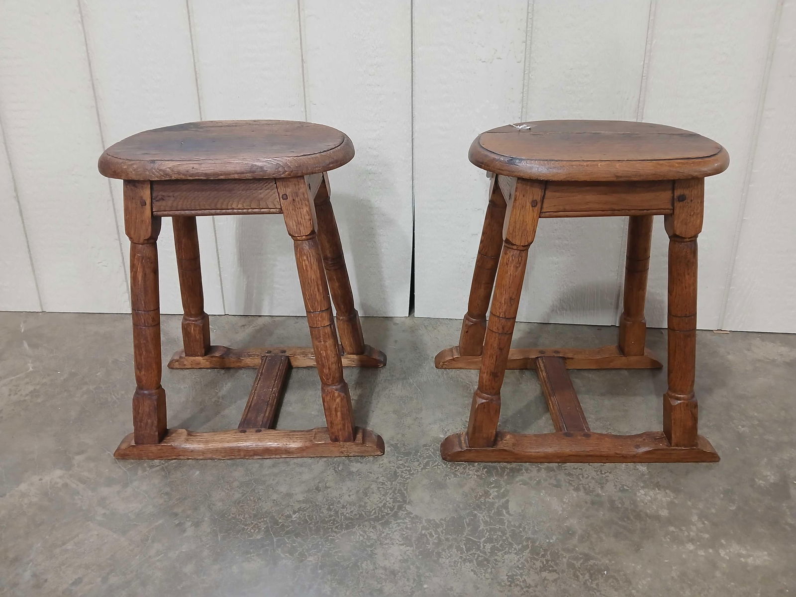 2- Early French Oak pegged Farm Milk Stools (1 of 5)