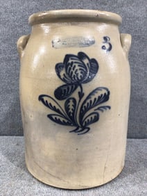 John Burger decorated 3-gal stoneware cream crock