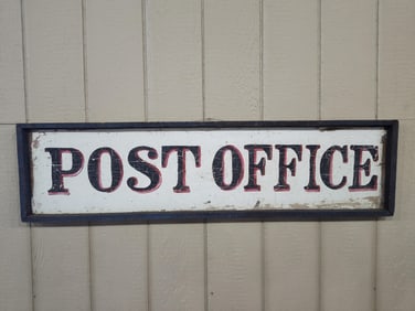 Wood hand-painted Post Office sign in wood frame