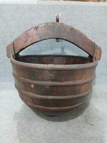 Primitive iron banded well water bucket