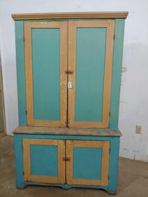 Early Primitive painted stepback cupboard