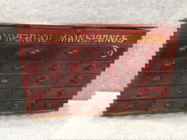 Great W. Green & Co. Watchmakers Imperial Mainsprings 20drw cabinet