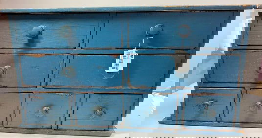 Nice blue painted sq nailed 8 drw Apothecary