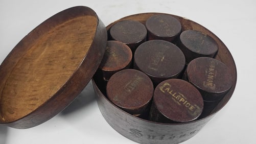 Complete 1868 Bentwood Spice box set