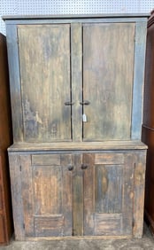 Outstanding Country Primitive blue painted stepback cabinet