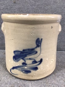 Cobalt bird decorated 6qt crock