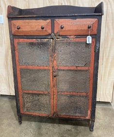 Early primitive American 12 panel punched tin pie safe