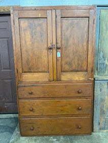 American 19th c Pine 2-door over 3-drw cabinet