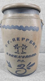 T.F. Reppert decorated 3-gal stoneware crock