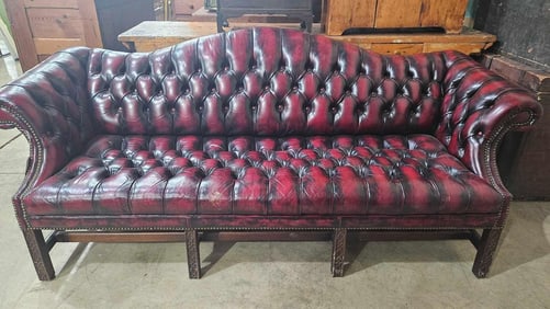 Great English Style Chippendale Tufted Leather Sofa