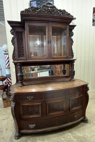 Early Victorian Oak 2pc Carved Figural Sideboard