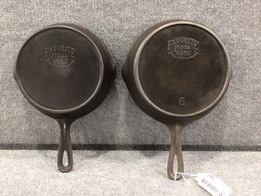 Favorite Piqua Ware #5 & #6 cast iron skillets