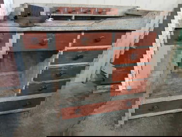 Spectacular Painted Cobbler's Bench/Cabinet